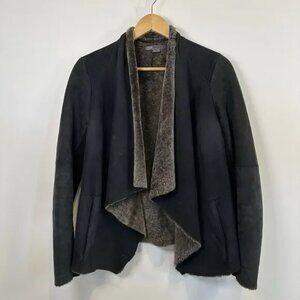 Vince Jacket Womens Small Black Spanish Merino Shearling Lamb Draped Cascade
